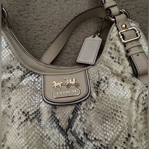 Large snakeskin print coach purse bag